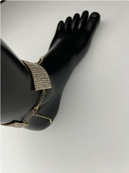 Adjustable Bling Tassel Anklet - Gold Tone