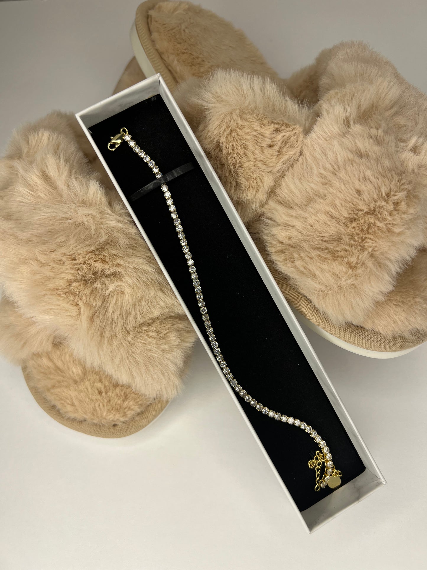 Bling Bundle! 14k Gold Plated Tennis Anklet and FREE Fuzzy Slippers