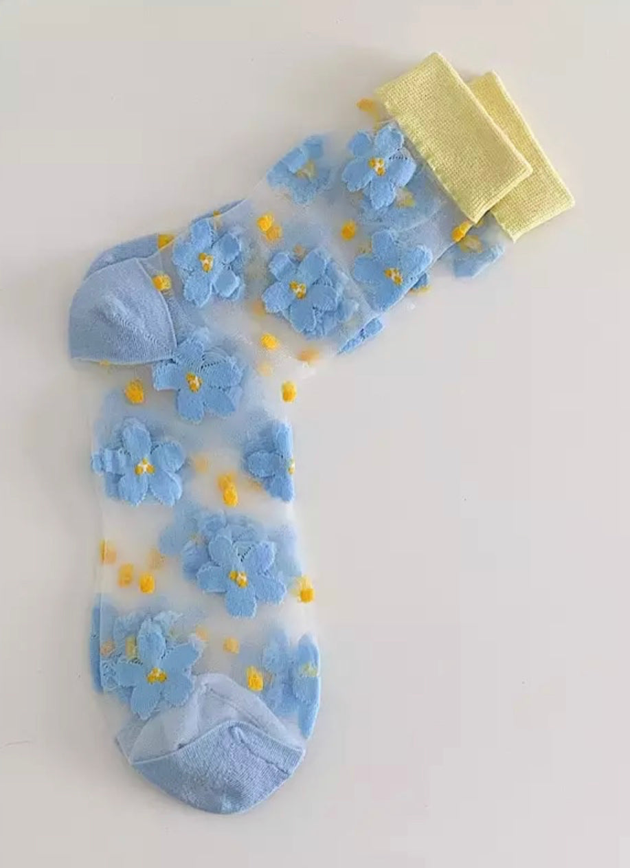 Blue Petals - Sheer Sock